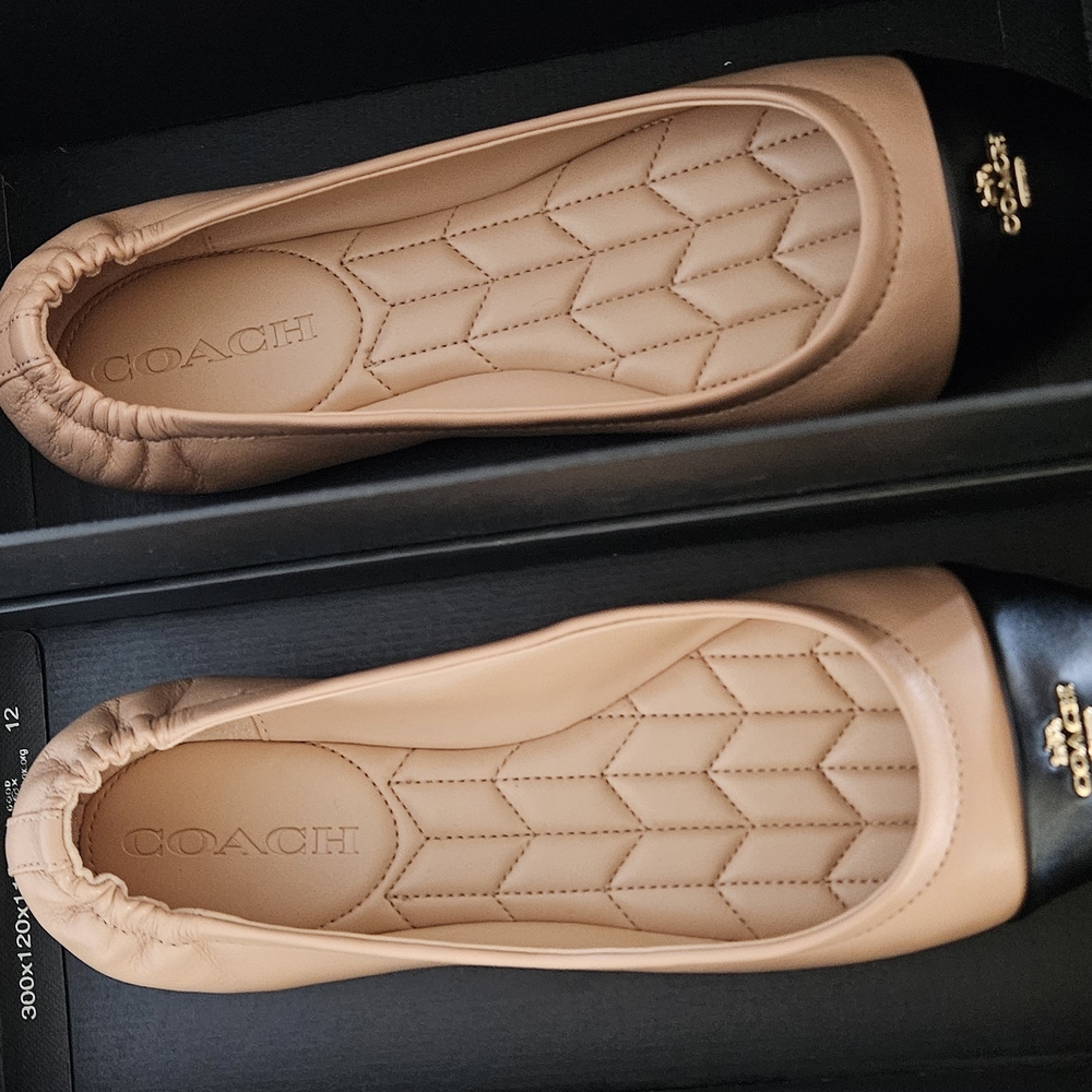 Coach Women's Beige and Black Ballet Flats